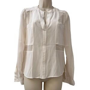 BCBG Max Azria White Sheer Long Sleeve Button-Up Blouse, Size Small